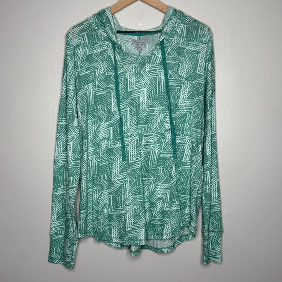 Ocean + Coast Womens Pullover Sweater Large Aqua Blue Geo Lightweight Swim Beach - Picture 1 of 13